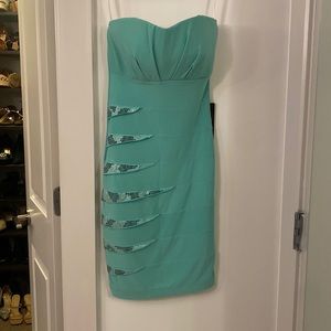 Teal/light green short mini dress with rhinestones size S